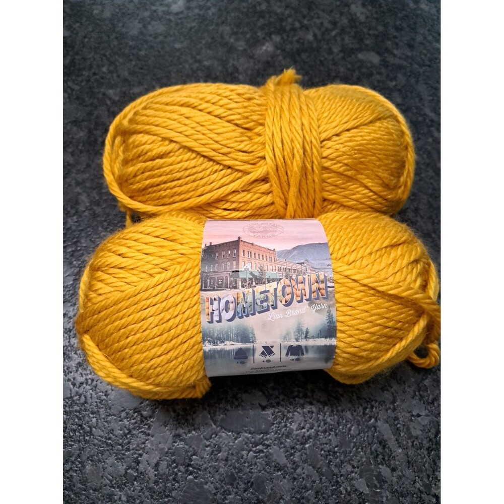 2 Skeins Lion Brand Hometown USA Madison Mustard Acrylic Yarn 5 oz 81 yds Per Sk